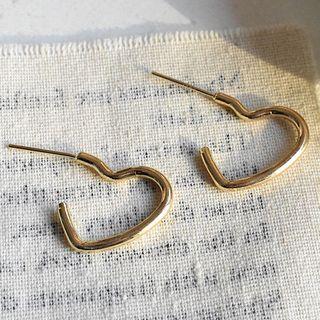 Heart Hoop Earring 1 Pair - S925 Silver Earrings - Gold - One Size