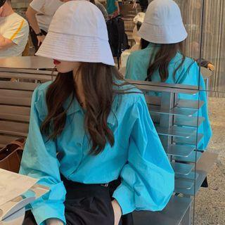 Lantern-sleeve Shirt Shirt - Blue - One Size