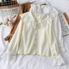 Lace-trim Sailor-collar Linen Blouse