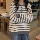 Polo-neck Striped Sweater Gray - One Size