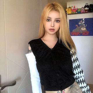 Cold-shoulder Argyle Print Panel Cardigan