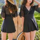 Short-sleeve Stripe Panel Swimdress