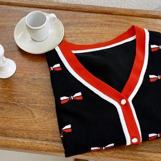 V-neck Ribbon Pattern Cardigan