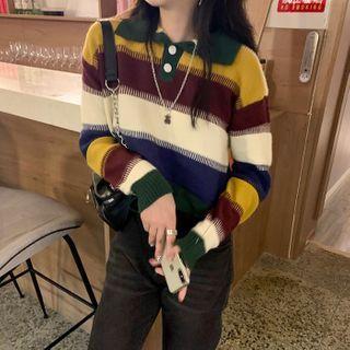 Contrast Striped Drawstring Sweater