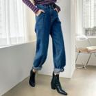 High-waist Pintuck-trim Baggy Jeans