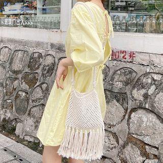 Tassel Knit Crossbody Bag Off-white - One Size
