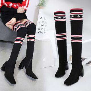 Square Toe Knit Panel Boots