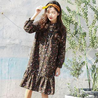 Floral Print Band Collar Shirt Dress