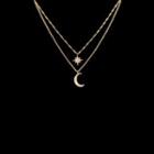 Moon & Star Rhinestone Pendant Layered Alloy Necklace 1 Piece - Necklace - Gold - One Size