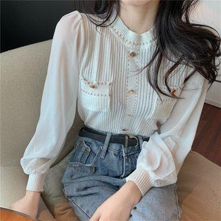 Chiffon Panel Knit Sweater