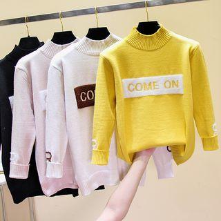 Mock-neck Letter Printed Sweater
