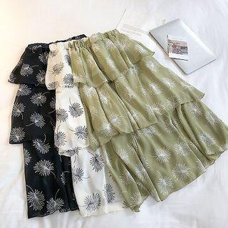 Floral Printed Chiffon High-waist Midi Skirt