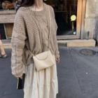 Chunky Sweater / Long-sleeve Shirred Midi A-line Dress