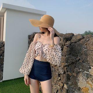 Set: Heart Patterned Swim Top + Bottom
