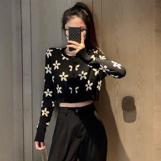 Cropped Floral Cardigan