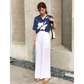 Zip-front Wide-leg Linen Pants
