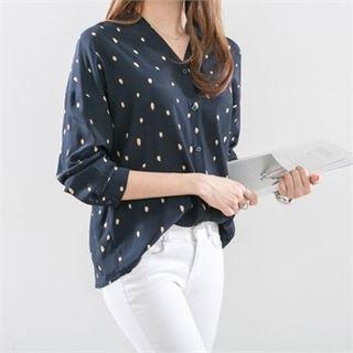 V-neck Long-sleeve Pattern Blouse