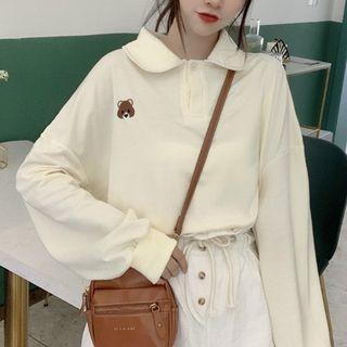 Bear Embroidered Oversize Pullover