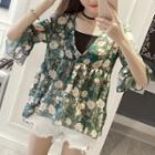 Bell-sleeve Floral Print Blouse / Shorts