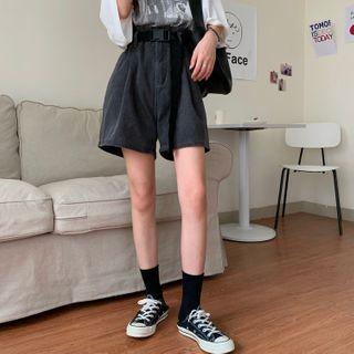 Wide-leg Denim Shorts / Elbow-sleeve Lace Trim Crop Top