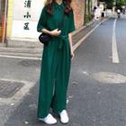 Elbow-sleeve Wide-leg Jumpsuit With Sash