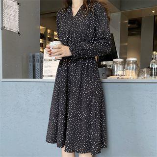 Long-sleeve Midi Floral Dress Almond - One Size
