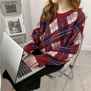Argyle Print Sweater Red - One Size