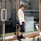 Drop-shoulder Letter-printed Sweatshirt Cream - One Size