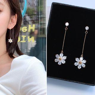 Rhinestone Flower Drop Earring / Clip-on Earring