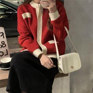 Two Tone Cardigan Red - One Size