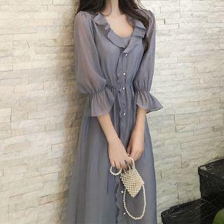 Ruffled Puff-sleeve Long Dress