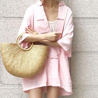 Frog Button Elbow-sleeve Blouse