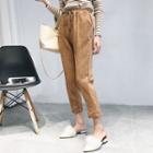 Drawstring Faux Suede Cropped Pants