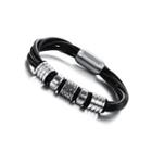 Simple Personality Geometric Texture 316l Stainless Steel Multi-layer Leather Bracelet Silver - One Size