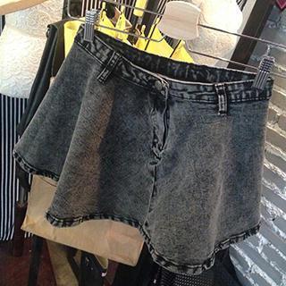 Washed A-line Denim Skirt