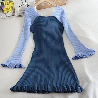 Ruffle Sleeve Panel Knit Midi Dress
