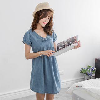 Short-sleeve Bow Chambray Dress