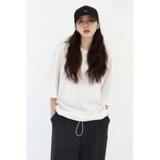Drawstring-hem Loose-fit T-shirt Cream - One Size