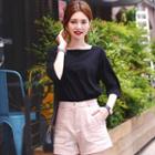 Square-neck 3/4-sleeve T-shirt