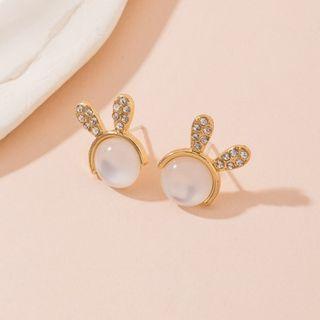 Cats Eye Stone Rabbit Stud Earring 1 Pair - Gold - One Size