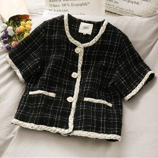 Crewneck Plaid Two Tone Blazer