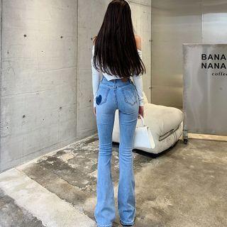 High-waist Heart Bell-bottom Jeans