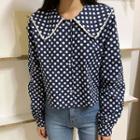 Sailor-collar Polka-dotted Cropped Blouse
