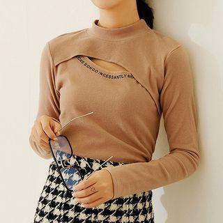Lettering Cutout Long-sleeve Top