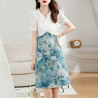 Mock Two-piece Lace-panel A-line Dress