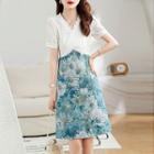 Mock Two-piece Lace-panel A-line Dress