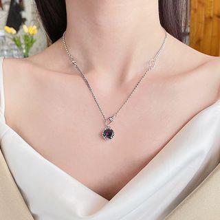 Rhinestone Pendant Sterling Silver Necklace 1pc - 279l - Silver & Purple & Green - One Size