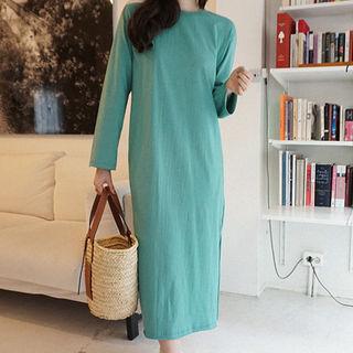 Slit-side Long T-shirt Dress With Sash