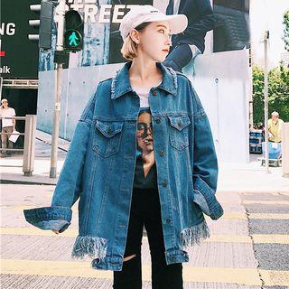 Print Fringe Denim Jacket