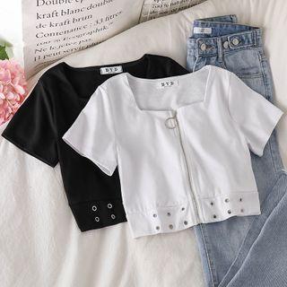Square-neck Zip Cropped T-shirt